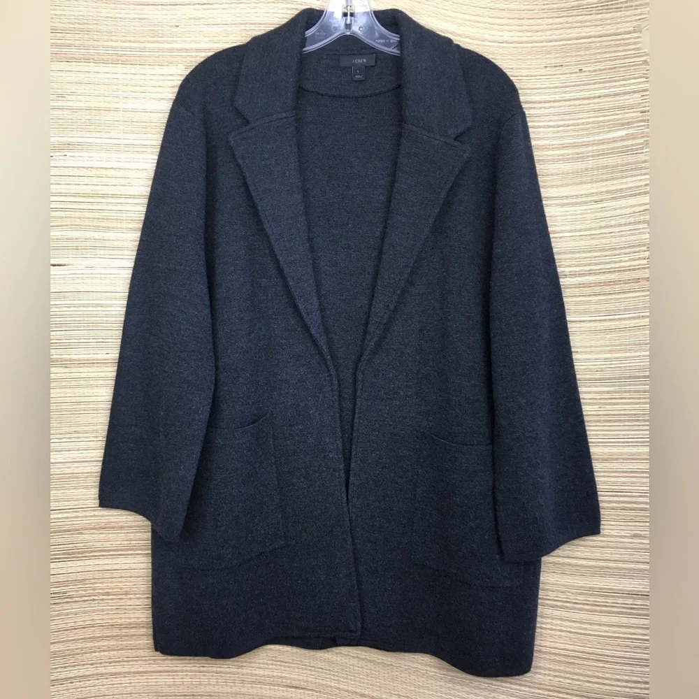 J.CREW Open-Front Merino Wool Blazer Sweater Jacket In Charcoal Size L - Picture 4 of 12